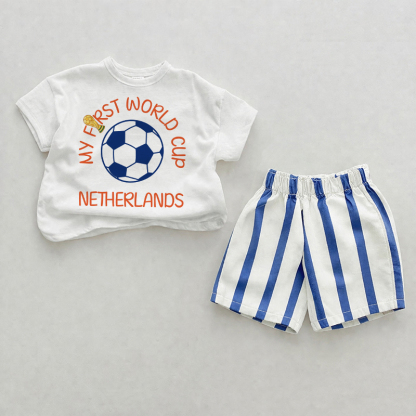 MY FIRST WORLD CUP Baby Blue Vertical Striped 2-piece Shorts Set - White&Blue - 2-3T - image 1
