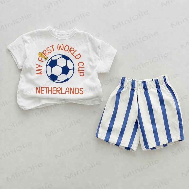 MY FIRST WORLD CUP Baby Blue Vertical Striped 2-piece Shorts Set - White&Blue - 2-3T - image 1