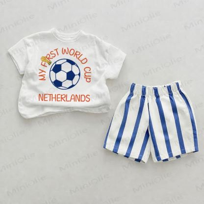 MY FIRST WORLD CUP Baby Blue Vertical Striped 2-piece Shorts Set - White&Blue - 2-3T - image 1