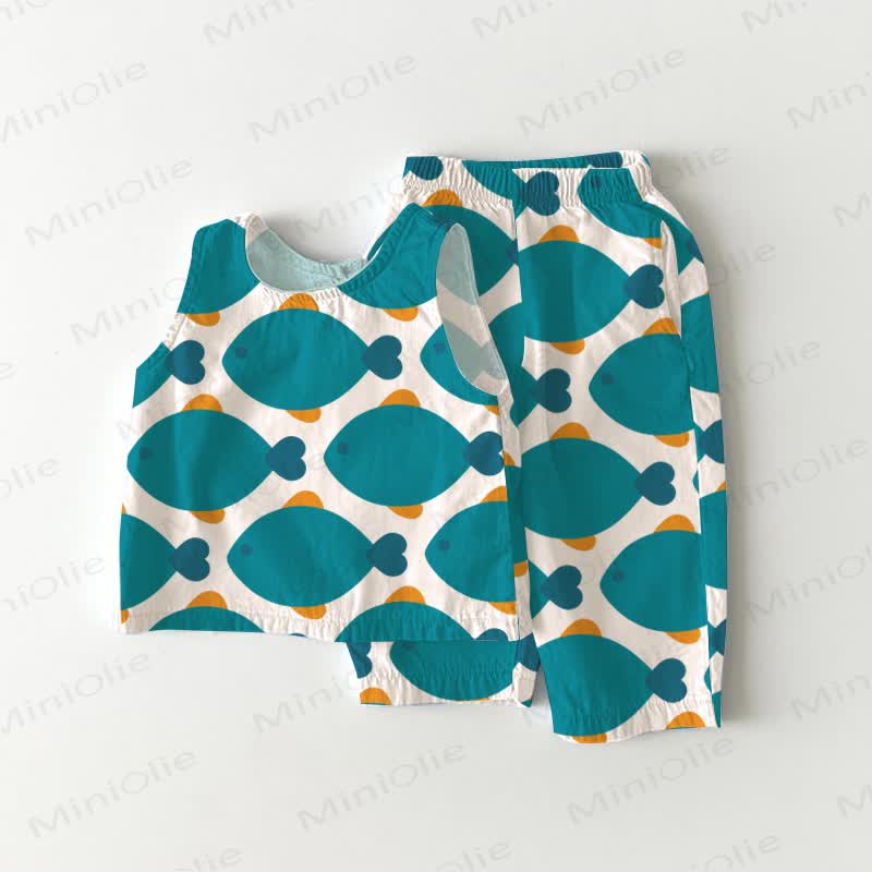 Baby Toddler Green Fish Print 2-piece Sleeveless Set - Green - 3-4T - image 1