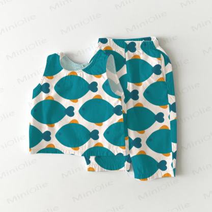 Baby Toddler Green Fish Print 2-piece Sleeveless Set - Green - 3-4T - image 1