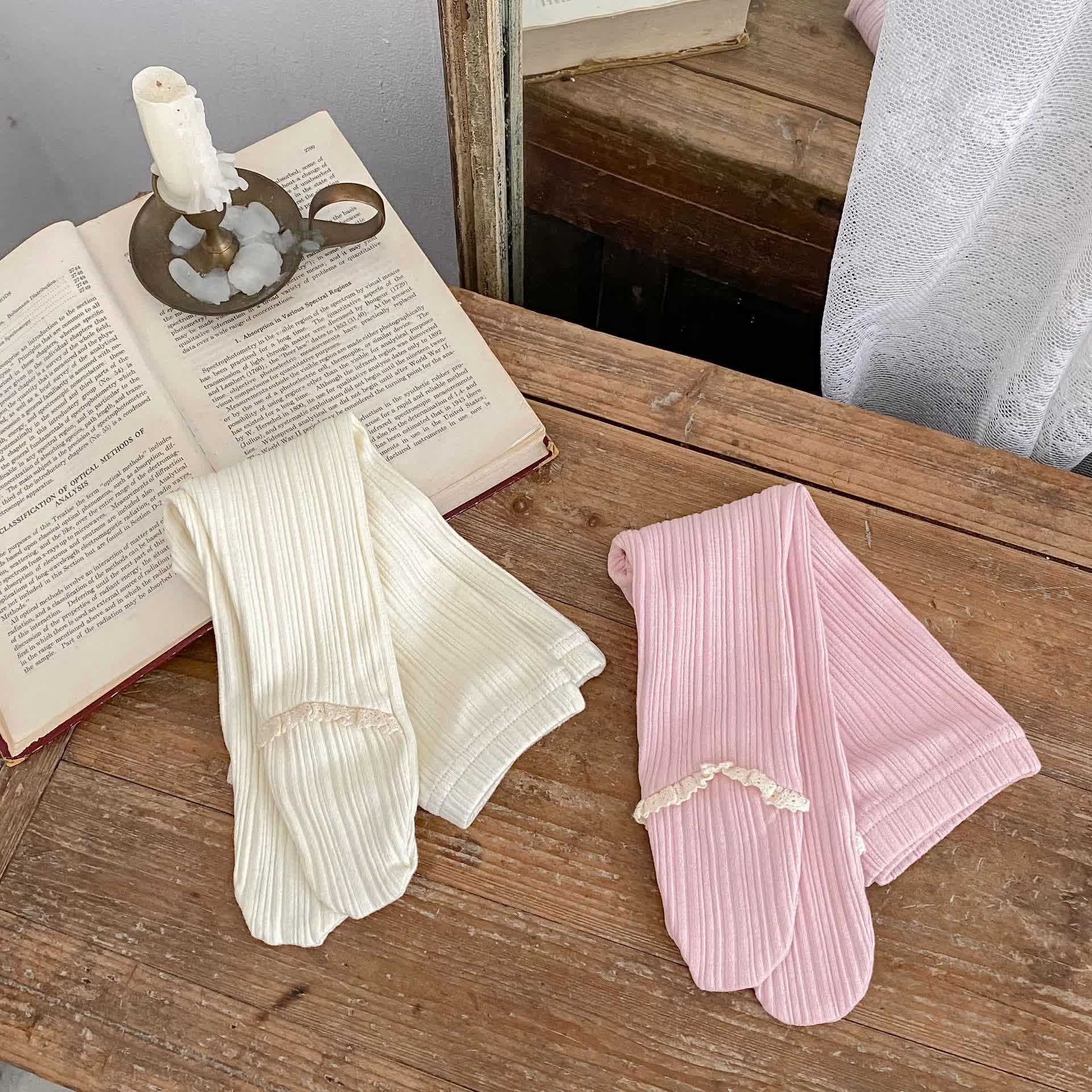 Baby Toddler Girl Solid Color Lace Ribbed Leggings - image 4