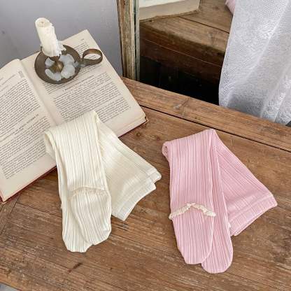 Baby Toddler Girl Solid Color Lace Ribbed Leggings - image 4