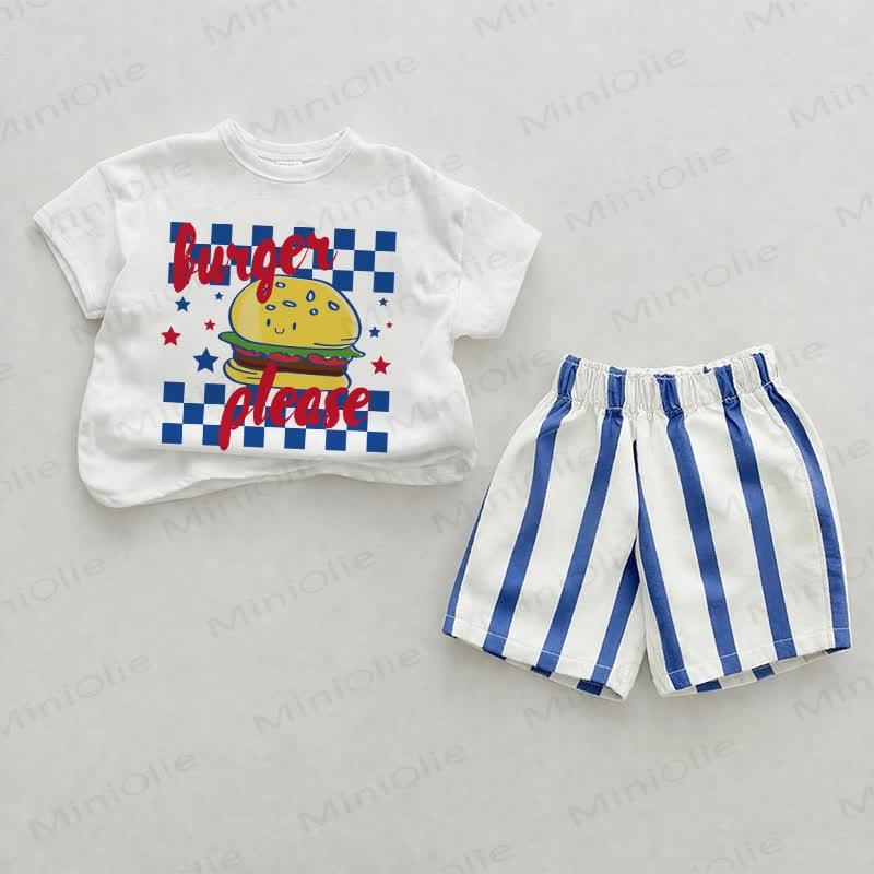 BURGER PLEASE Baby Blue Vertical Striped 2-piece Shorts Set - White&Blue - 2-3T - image 1