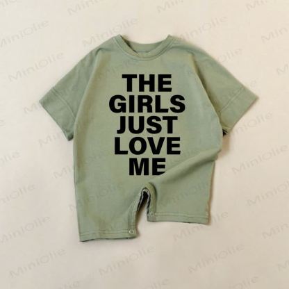 THE GIRLS JUST LOVE ME Baby Green Slogan Romper - Green - 18-24M - image 1
