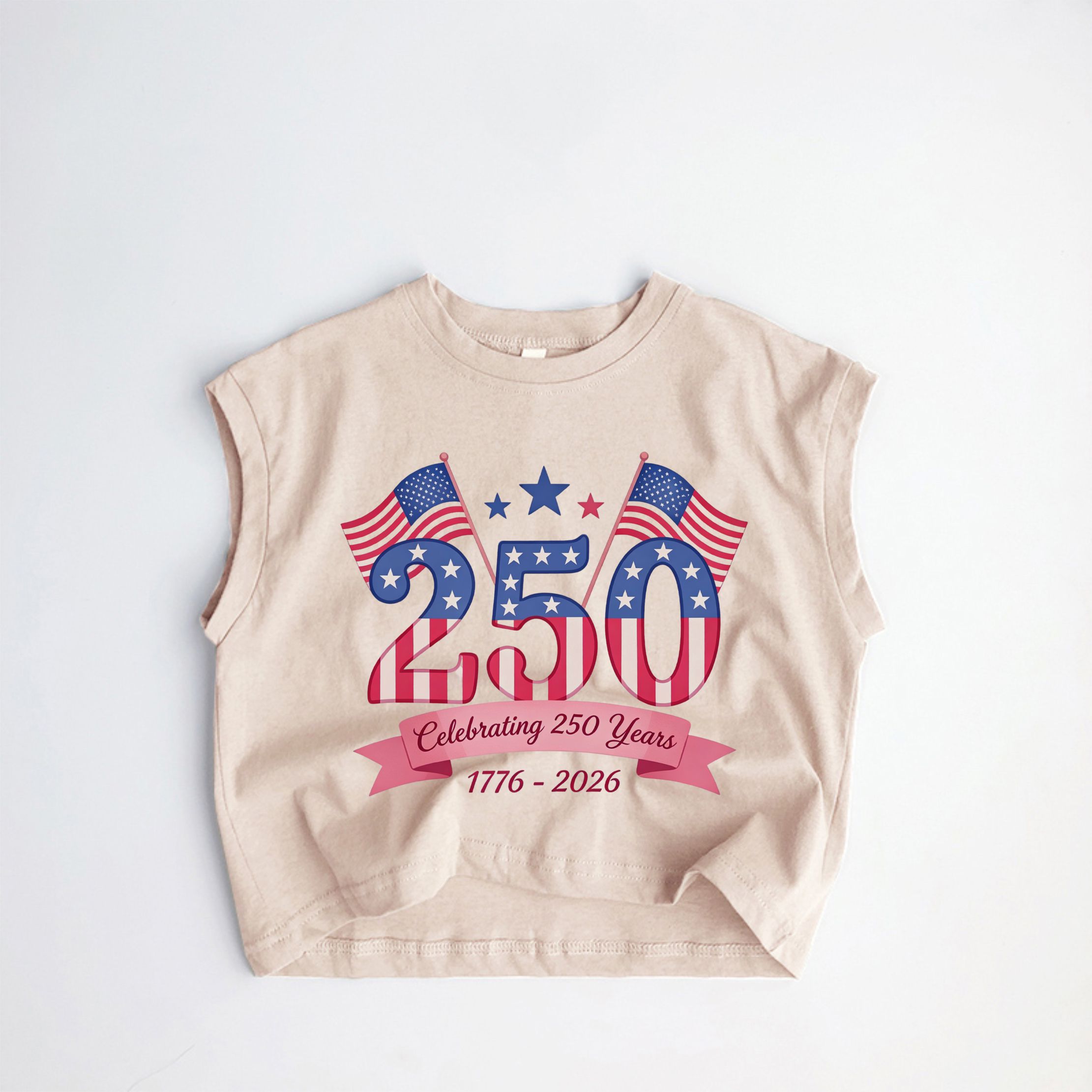 250 CELEBRATING 250 YEARS 1776-2026 Baby Toddler American Flag Khaki Tank Top - Khaki - 3-5T - image 1