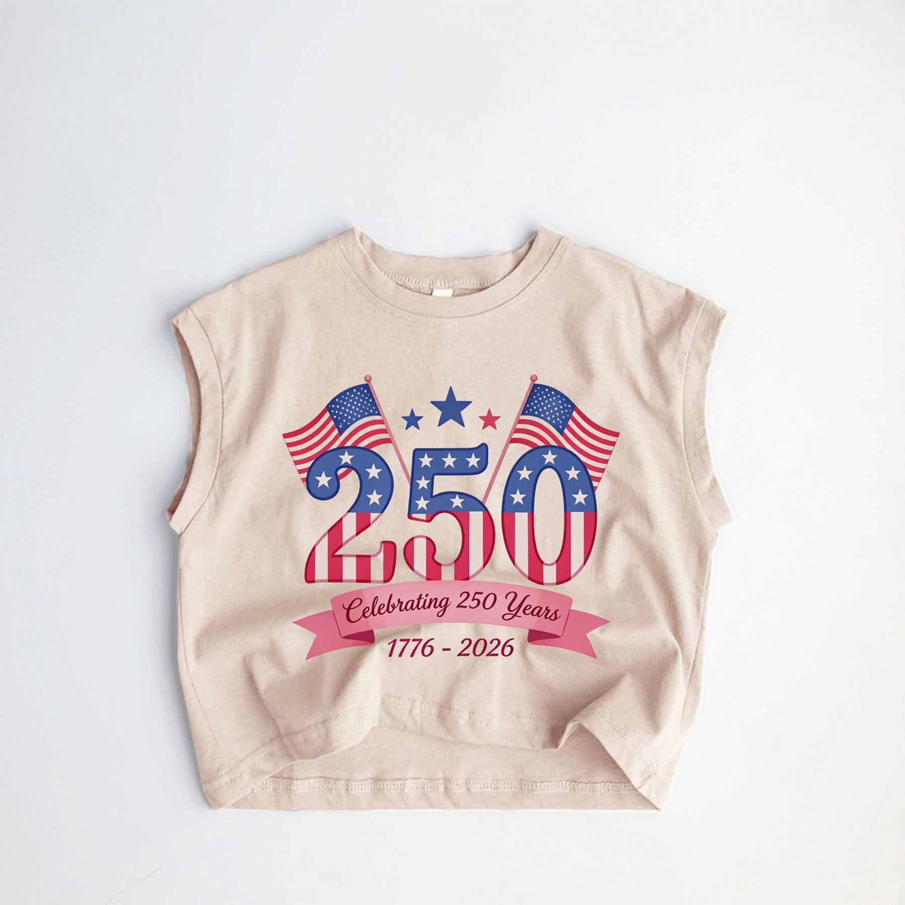 250 CELEBRATING 250 YEARS 1776-2026 Baby Toddler American Flag Khaki Tank Top - Khaki - 3-5T - image 1