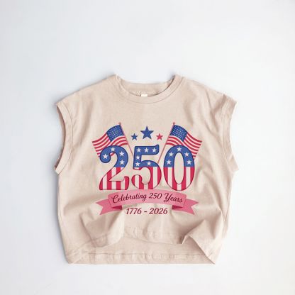 250 CELEBRATING 250 YEARS 1776-2026 Baby Toddler American Flag Khaki Tank Top - Khaki - 3-5T - image 1