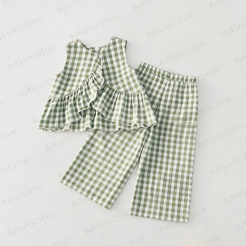 Baby Toddler Green Plaid Sleeveless Top and Pants 2-piece Set - Green - 2-3T - image 1