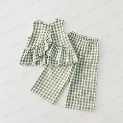 Baby Toddler Green Plaid Sleeveless Top and Pants 2-piece Set - Green - 2-3T - image 1