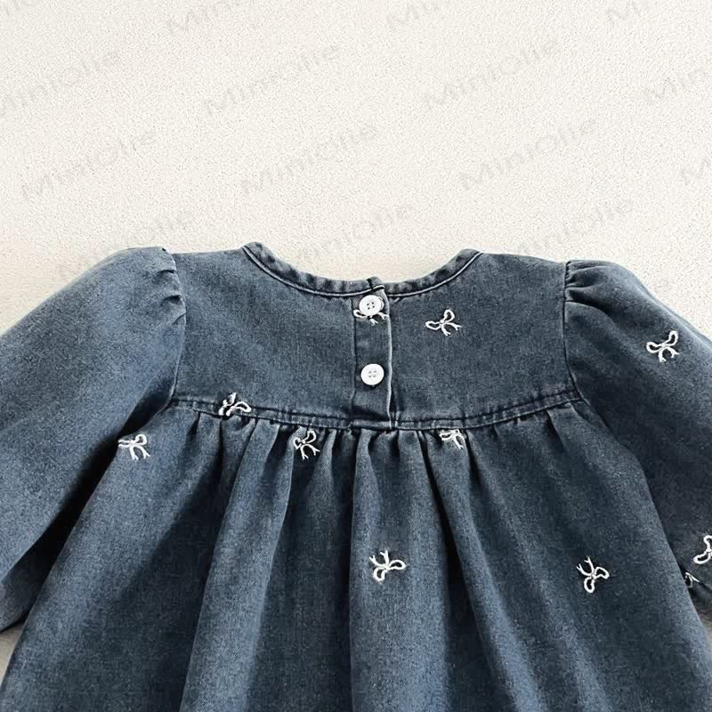 Girls Bow Embroidered Denim Dress - image 8
