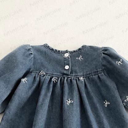 Girls Bow Embroidered Denim Dress - image 8