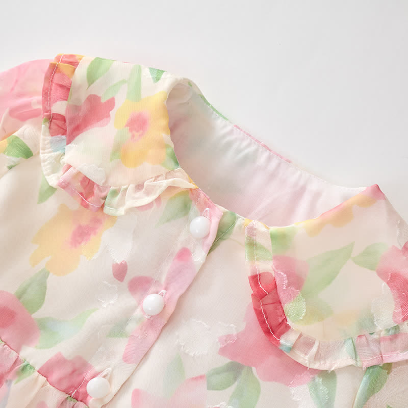 Toddler French Flower Beige Lapels Dress - image 10