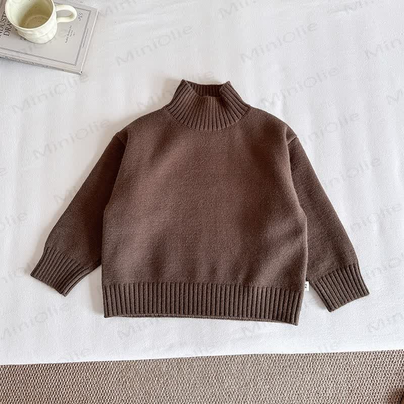 Kid Solid Color Turtleneck Knit Sweater - Khaki - 12Y - image 7