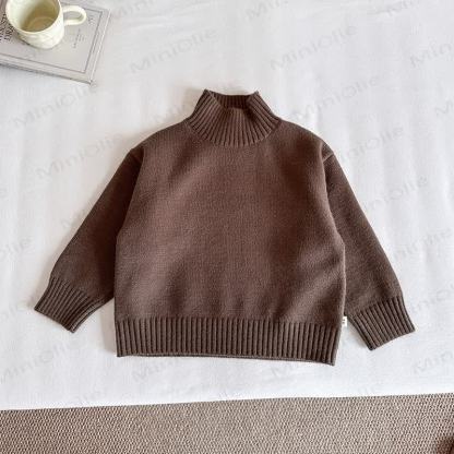 Kid Solid Color Turtleneck Knit Sweater - Khaki - 12Y - image 7
