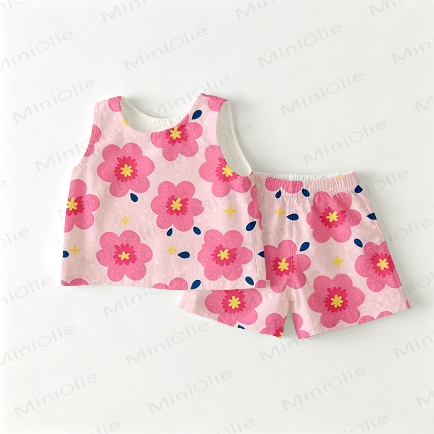 Baby Toddler Girls Flower Print Pink Top and Shorts 2-piece Set - Pink - 3-4T - image 1