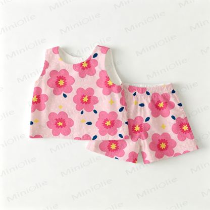 Baby Toddler Girls Flower Print Pink Top and Shorts 2-piece Set - Pink - 3-4T - image 1
