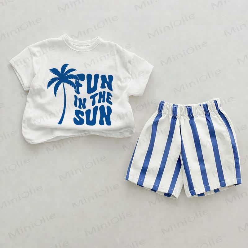 FUN IN THE SUN Baby Blue Vertical Striped 2-piece Shorts Set - White&Blue - 2-3T - image 1