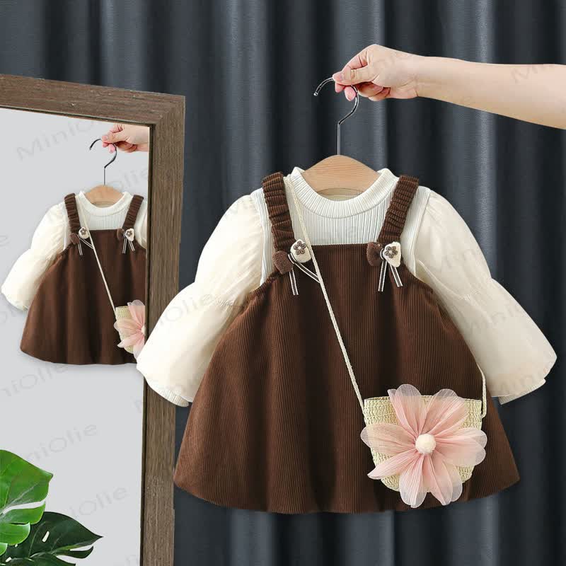 Baby Corduroy Dress with Flower Bag - Brown - 2-3T - image 9