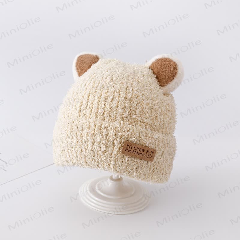 Baby Plush Bear Ears Knit Cap - Beige - 6-36M - image 4
