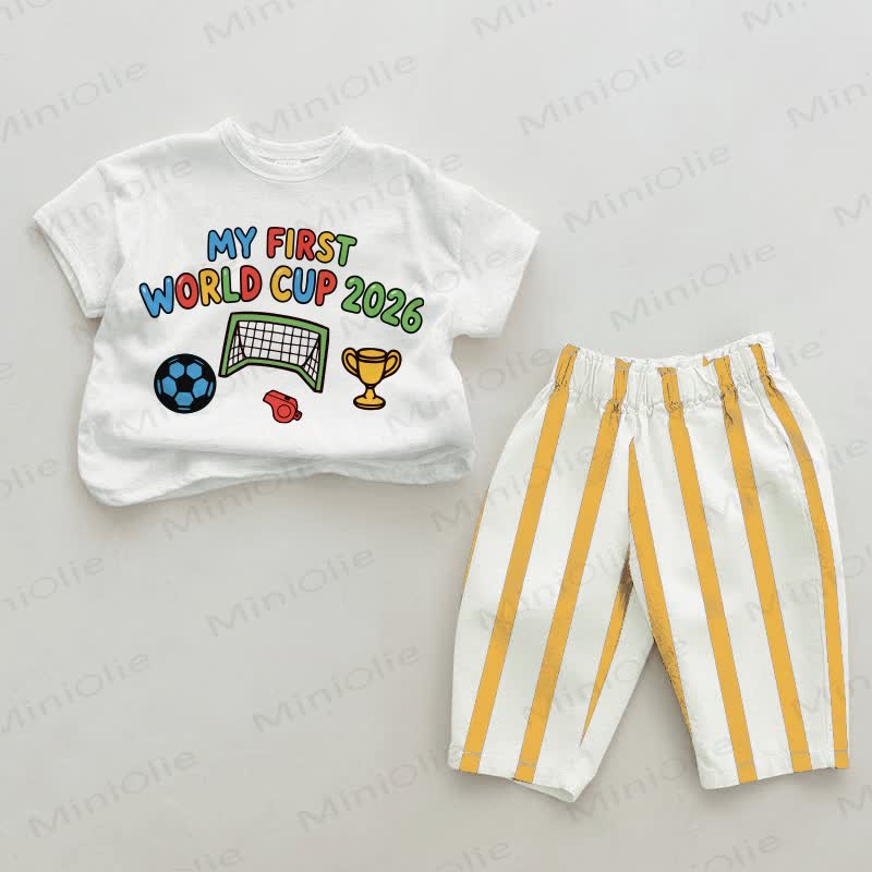 MY FIRST WORLD CUP 2026 Baby Yellow Vertical Striped 2-piece Set - White&Yellow - 2-3T - image 1