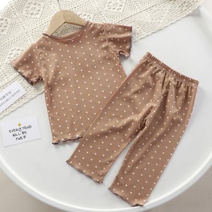 Toddler Girl Dot/Stripe Top and Pants 2-piece Set - Brown Dot - 8-9T - image 4