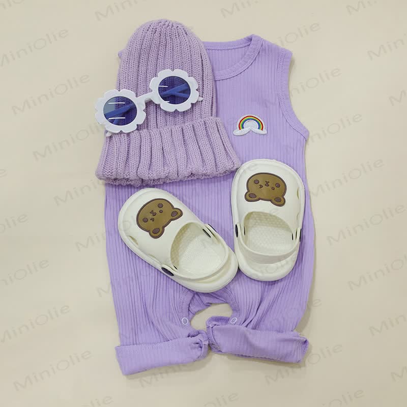 Solid Color Cotton Rainbow Sleeveless Romper - image 5