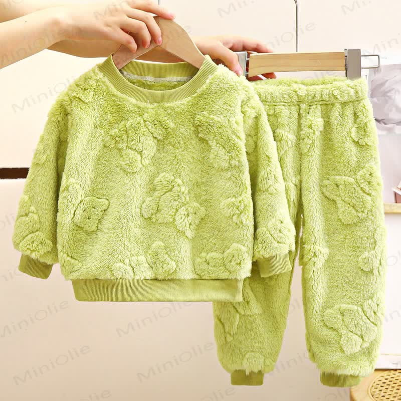 Toddler Kid Fleece Bear 2-piece Set - Green - 12Y - image 4
