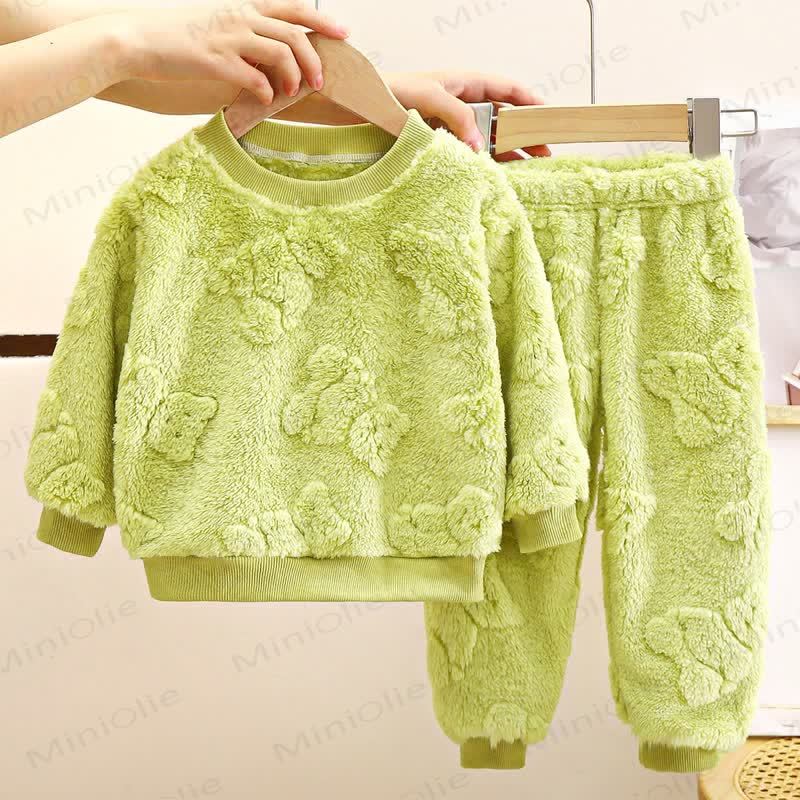 Toddler Kid Fleece Bear 2-piece Set - Green - 12Y - image 4