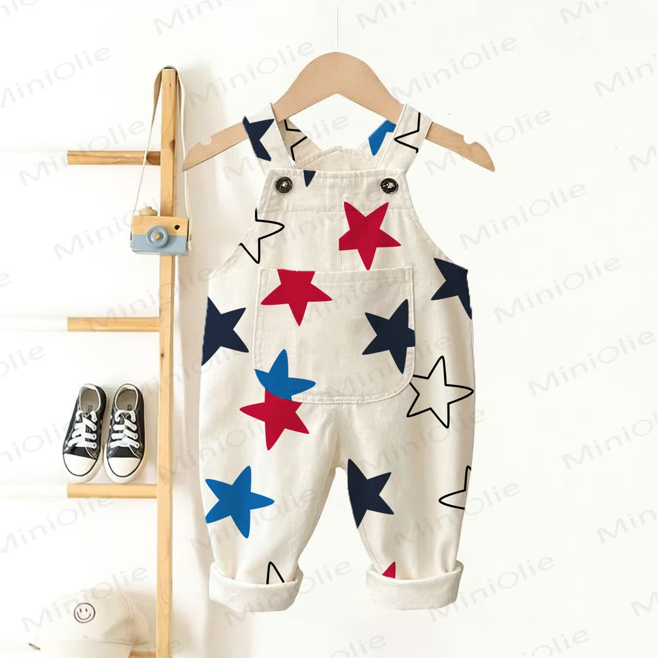 Baby Toddler Stars Beige Pocket Overalls - Beige - 3-5T - image 1