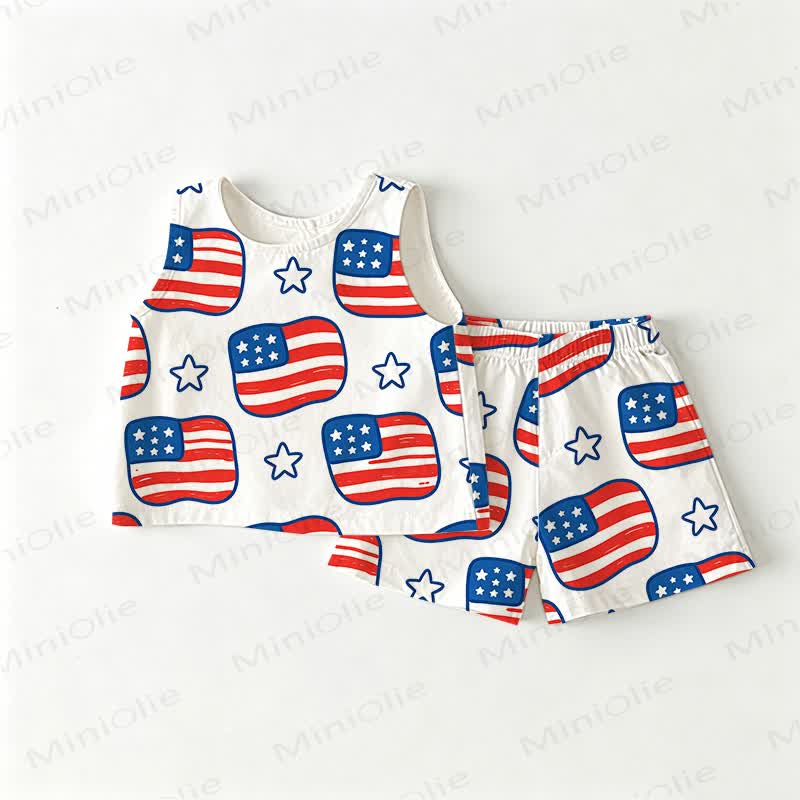 Baby Toddler American Flag Tank and Shorts 2-piece Set - White - 3-4T - image 1