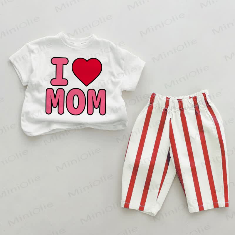 I LOVE MOM Baby Red Vertical Striped 2-piece Set - White&Red - 2-3T - image 1