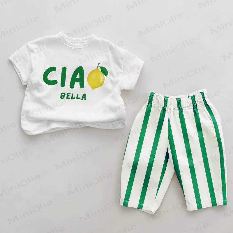CIAO BELLA Baby Lemon Green Vertical Striped 2-piece Set - White&Green - 2-3T - image 1