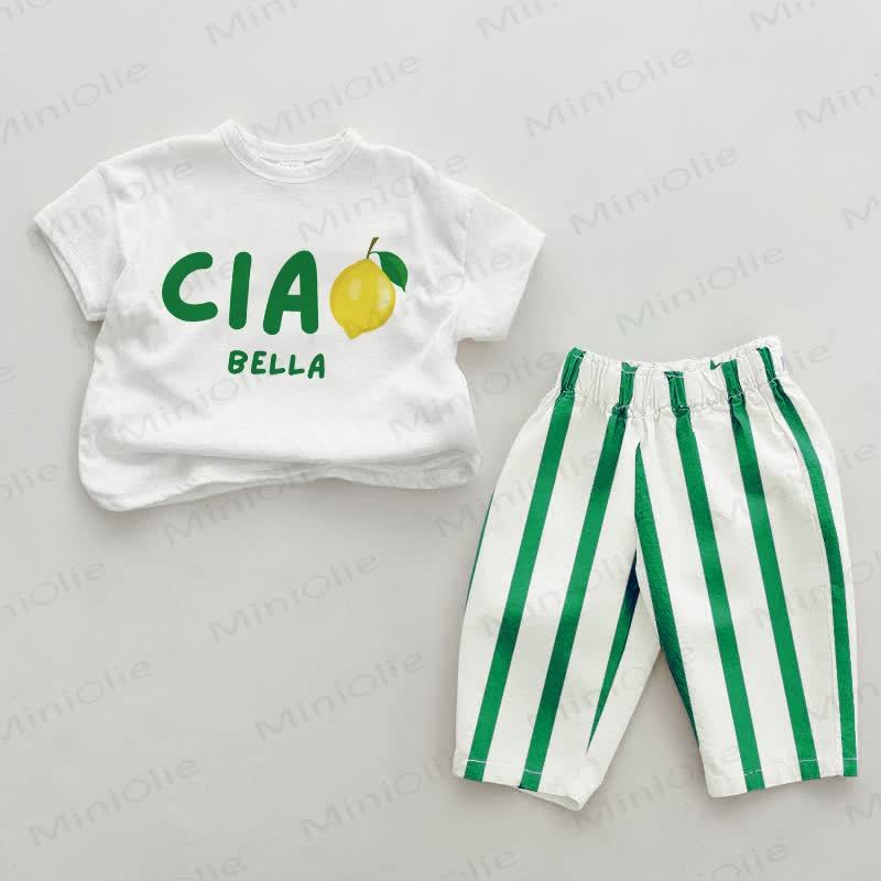 CIAO BELLA Baby Lemon Green Vertical Striped 2-piece Set - White&Green - 2-3T - image 1