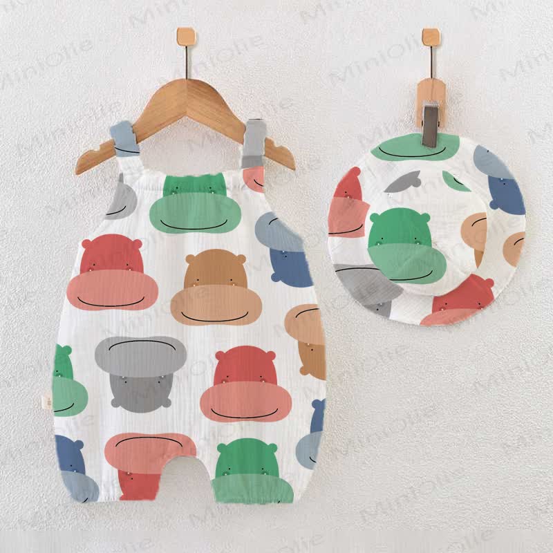 Baby Hippo White Jumpsuit with Hat - White - 18-24M - image 1