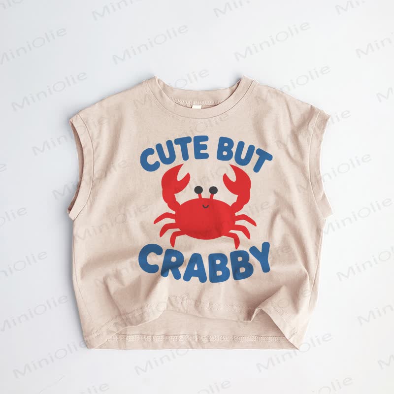 CUTE BUT CRABBY Baby Toddler Smiling Crab Khaki Tank Top - Khaki - 3-4T - image 1