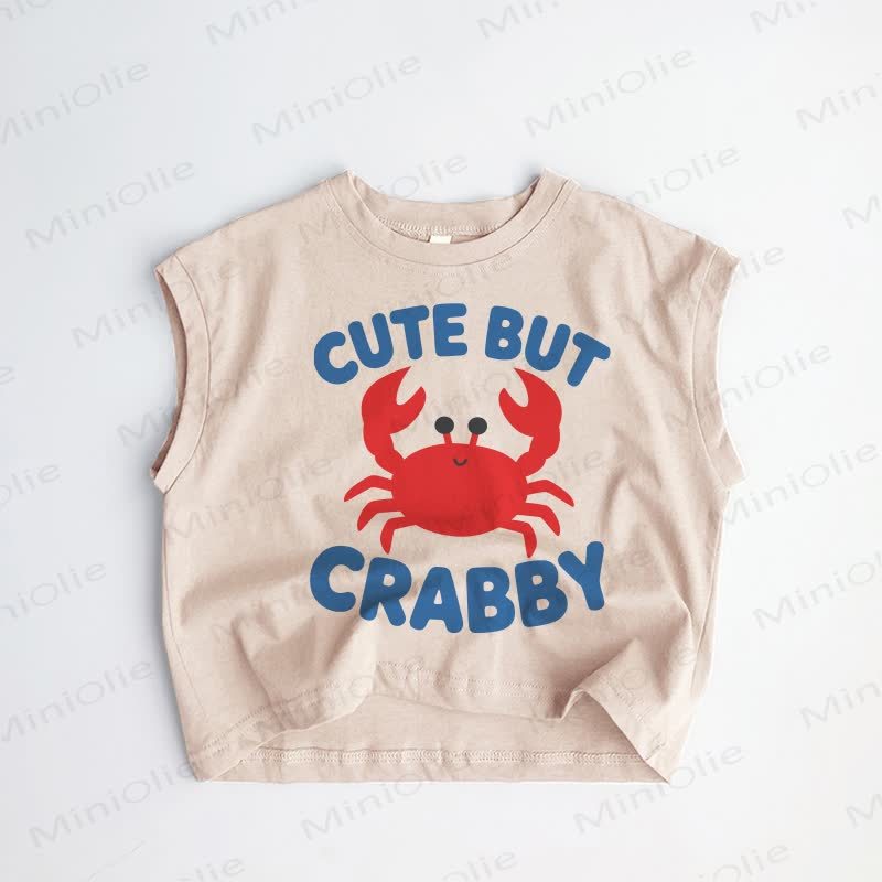 CUTE BUT CRABBY Baby Toddler Smiling Crab Khaki Tank Top - Khaki - 3-4T - image 1