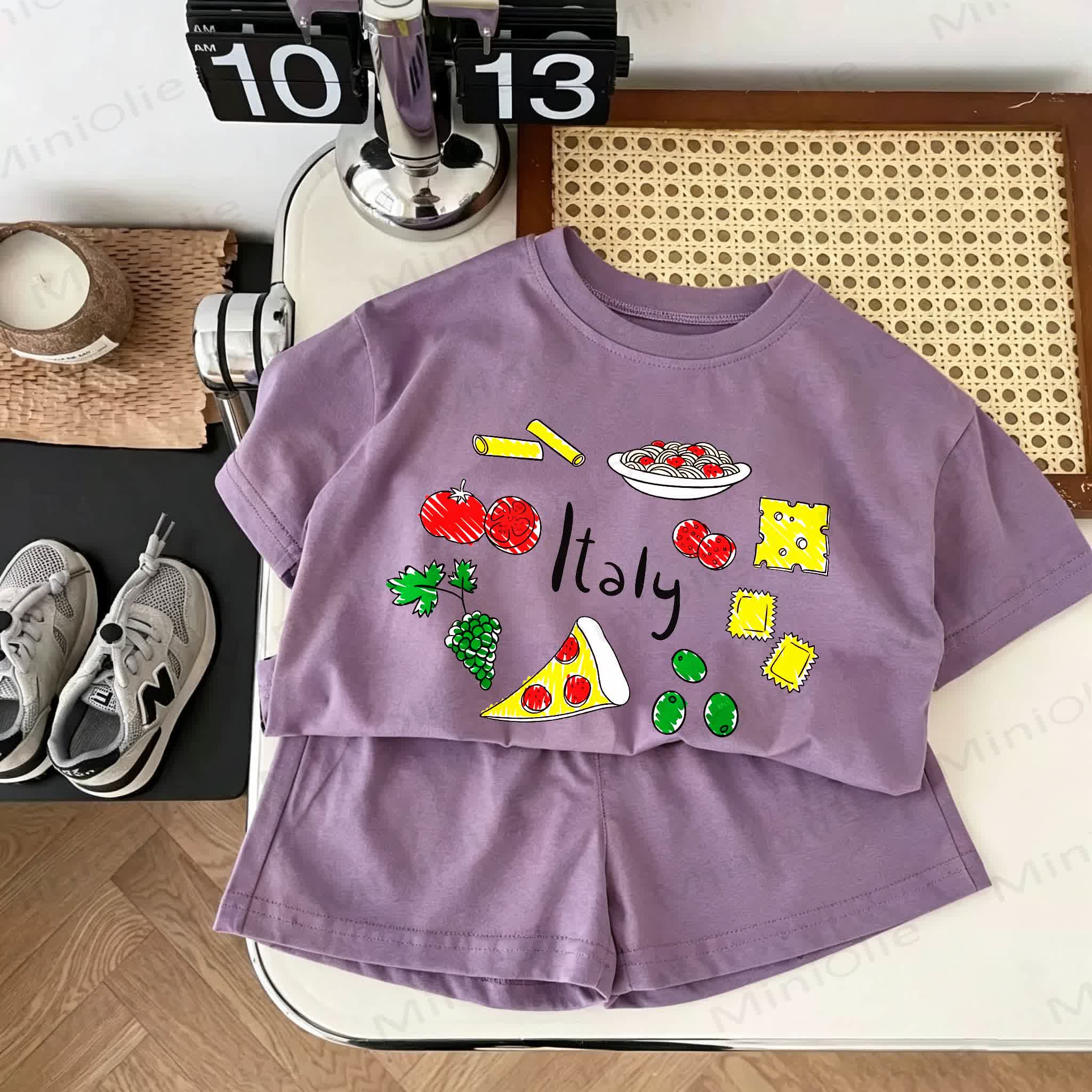 ITALY Baby Purple Food and Fruit Print Tee and Shorts 2-piece Set - Purple - 18-24M - image 1