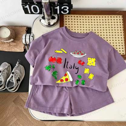 ITALY Baby Purple Food and Fruit Print Tee and Shorts 2-piece Set - Purple - 18-24M - image 1