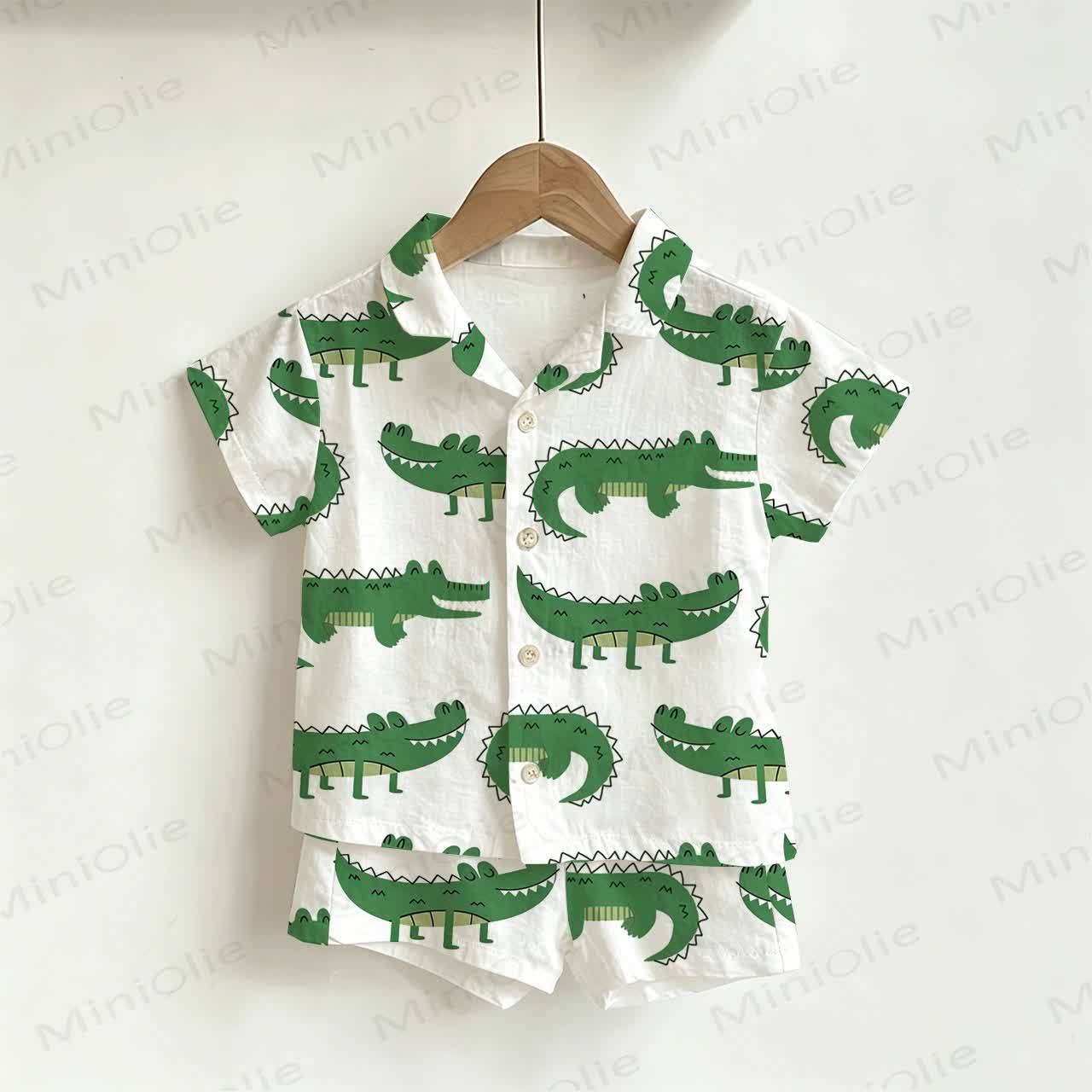 Toddler Boys Crocodile Print Shirt and Shorts 2-piece Set - White - 4-5T - image 1