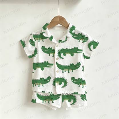 Toddler Boys Crocodile Print Shirt and Shorts 2-piece Set - White - 4-5T - image 1