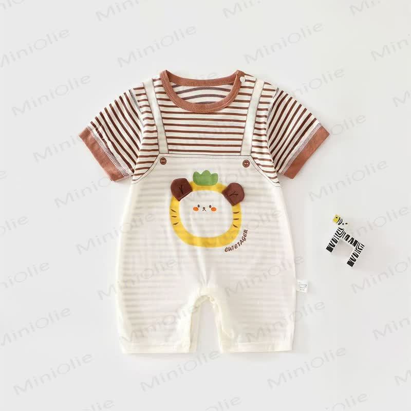 Baby Animal Print Striped Romper - Brown - 1-2T - image 5