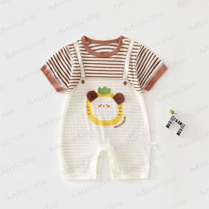 Baby Animal Print Striped Romper - Brown - 1-2T - image 5