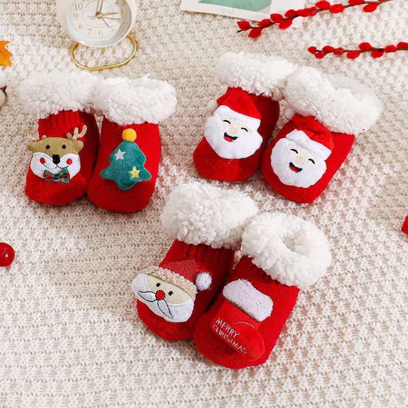 Baby Santa Claus Tree Reindeer Sherpa Floor Socks - image 1