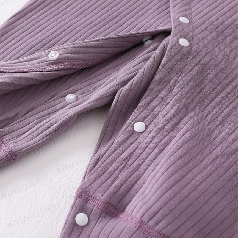 Baby Solid Color Ribbed Pajamas Romper - image 4