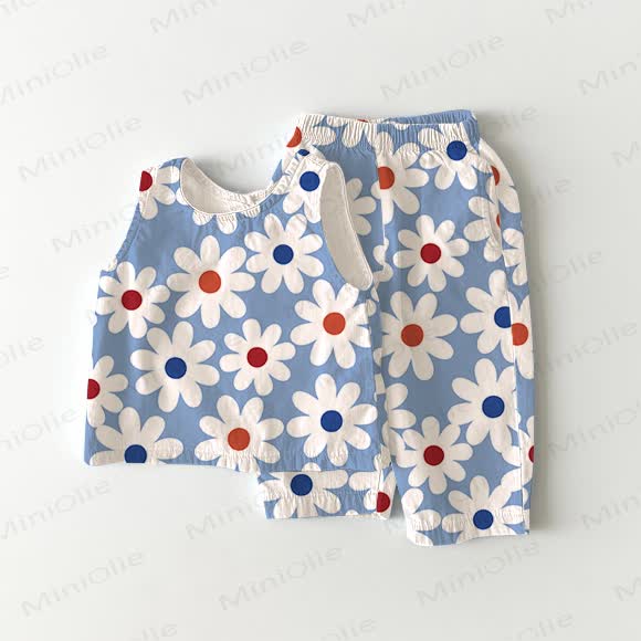 Baby White Daisy 2-Piece Sleeveless Set - Blue - 2-3T - image 1