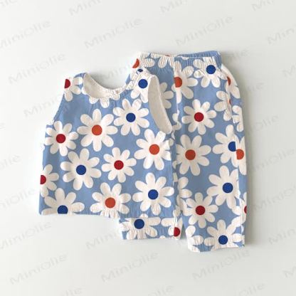 Baby White Daisy 2-Piece Sleeveless Set - Blue - 2-3T - image 1