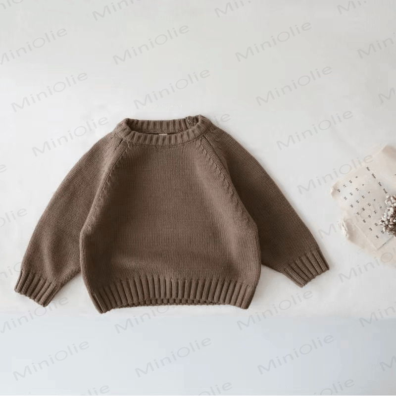 Kid Solid Color Knitted Sweater - Coffee - 8Y - image 10