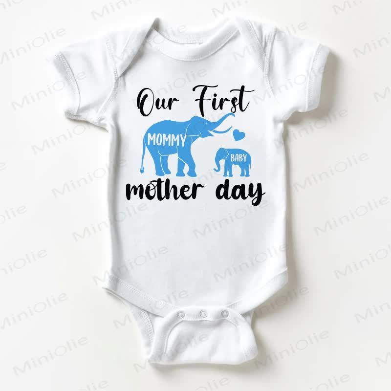 OUR FIRST MOTHER DAY Baby MOMMY&BABY Elephant White Bodysuit - White - 18-24M - image 1