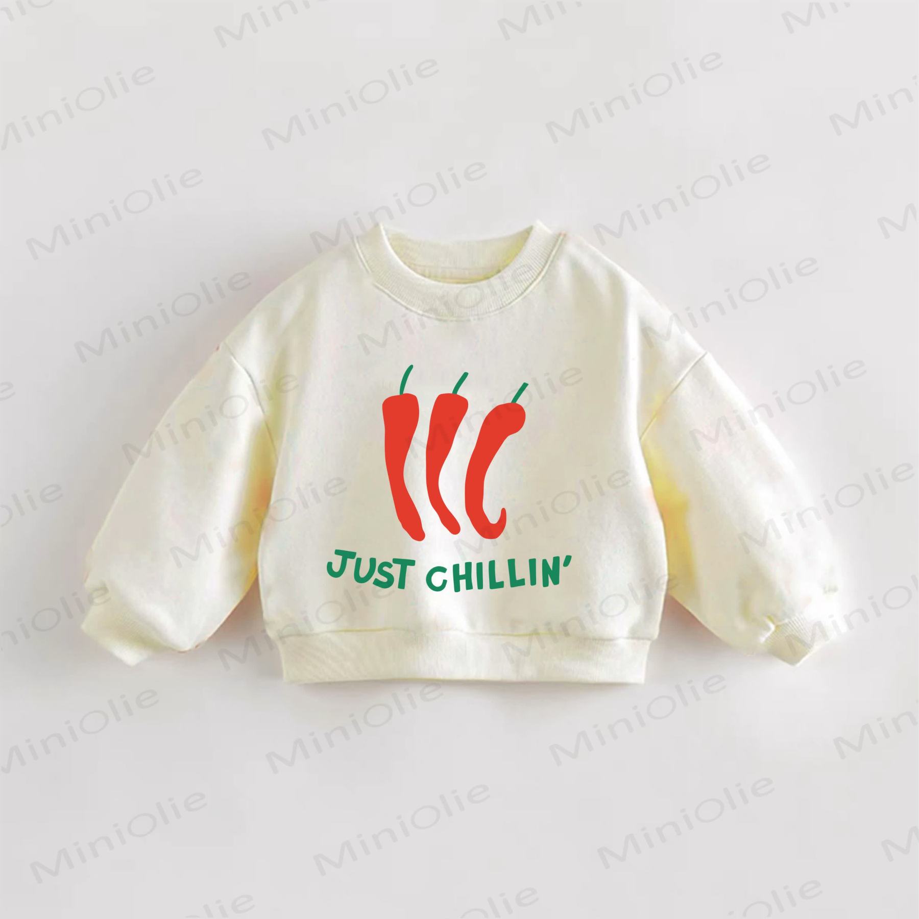 JUST CHILLIN' Baby Toddler Red Chili Print Sweatshirt - Cream - 3-5T - image 1